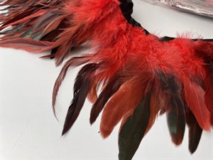 Fjerbånd - rød med mørkegrøn, 15-17 cm